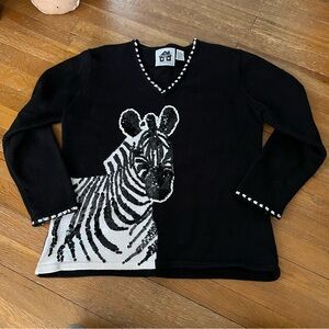Storybook Knits Sweater Black & White Zebra Sz L
